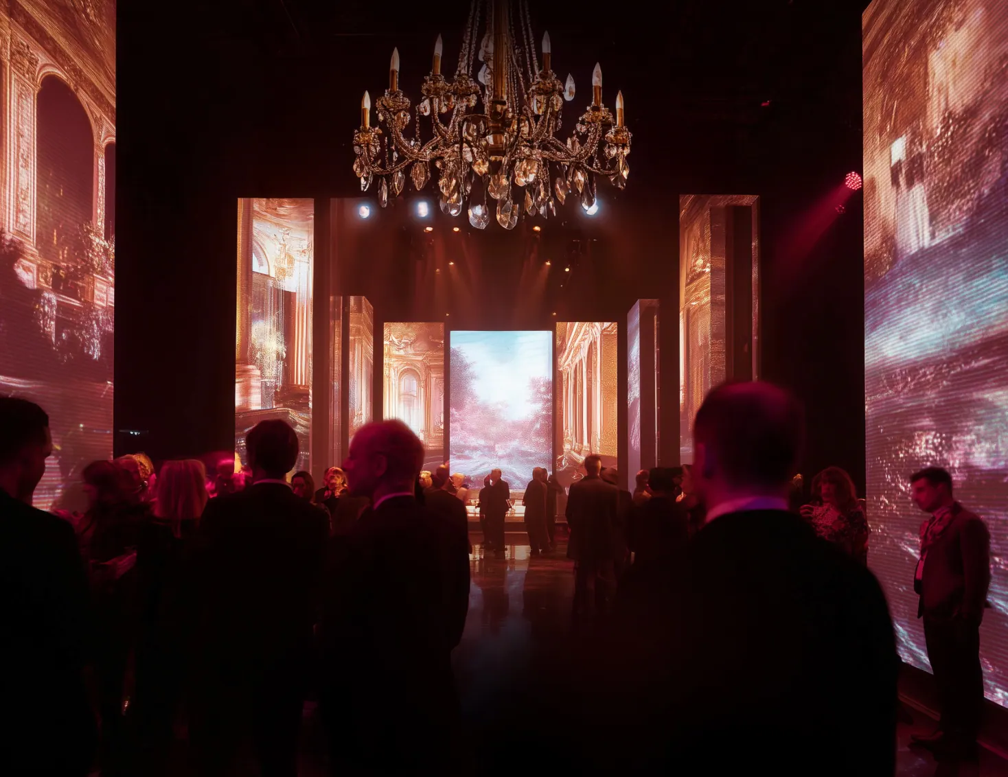 Delegates seated in a Sandton conference plenary while Memories in Motion crew run staged lighting, LED screens and live sound from the technical desk